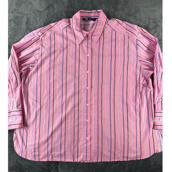 Zara Tops - NWT Zara Womens XL Pink Striped Button Down Long Sleeve Layering Shirt
